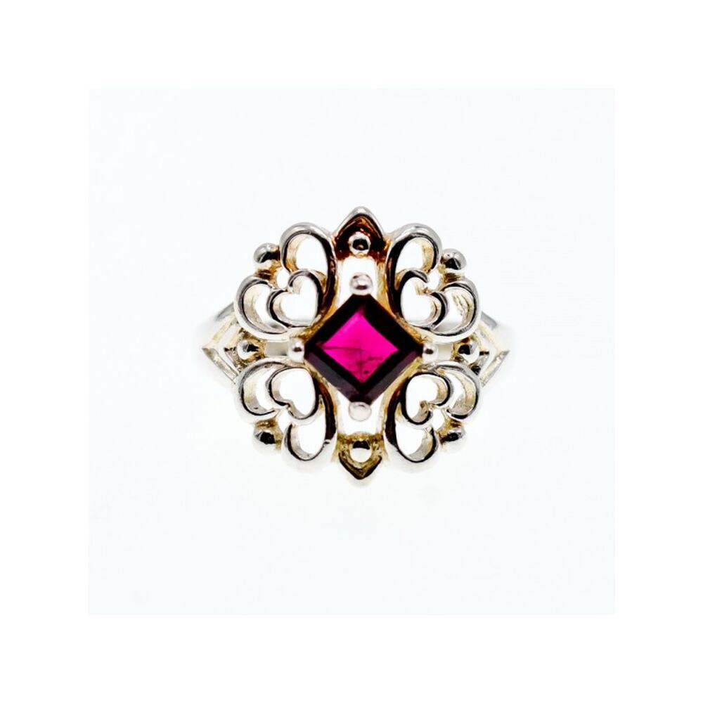 925 STERLING SILVER ALMANDINE "OPENWORK" RING SIZE 6.5